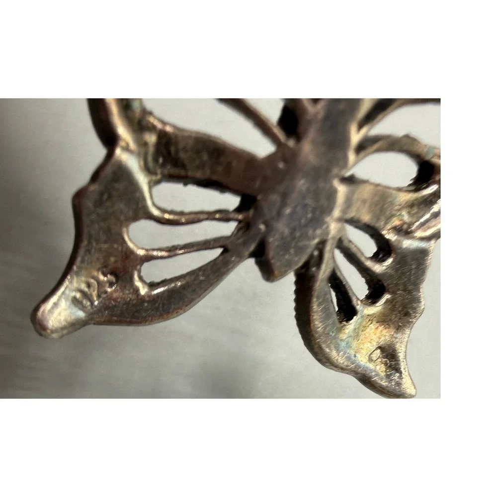 Vintage 925 Sterling Silver Marcasite Butterfly Brooch Pin Art Deco Style 5.68g
